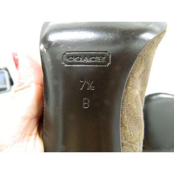 Coach Brown Monogram Buckle Loafers Pointed Toe Heel 7.5B Womens Leather Canvas - Picture 4 of 12